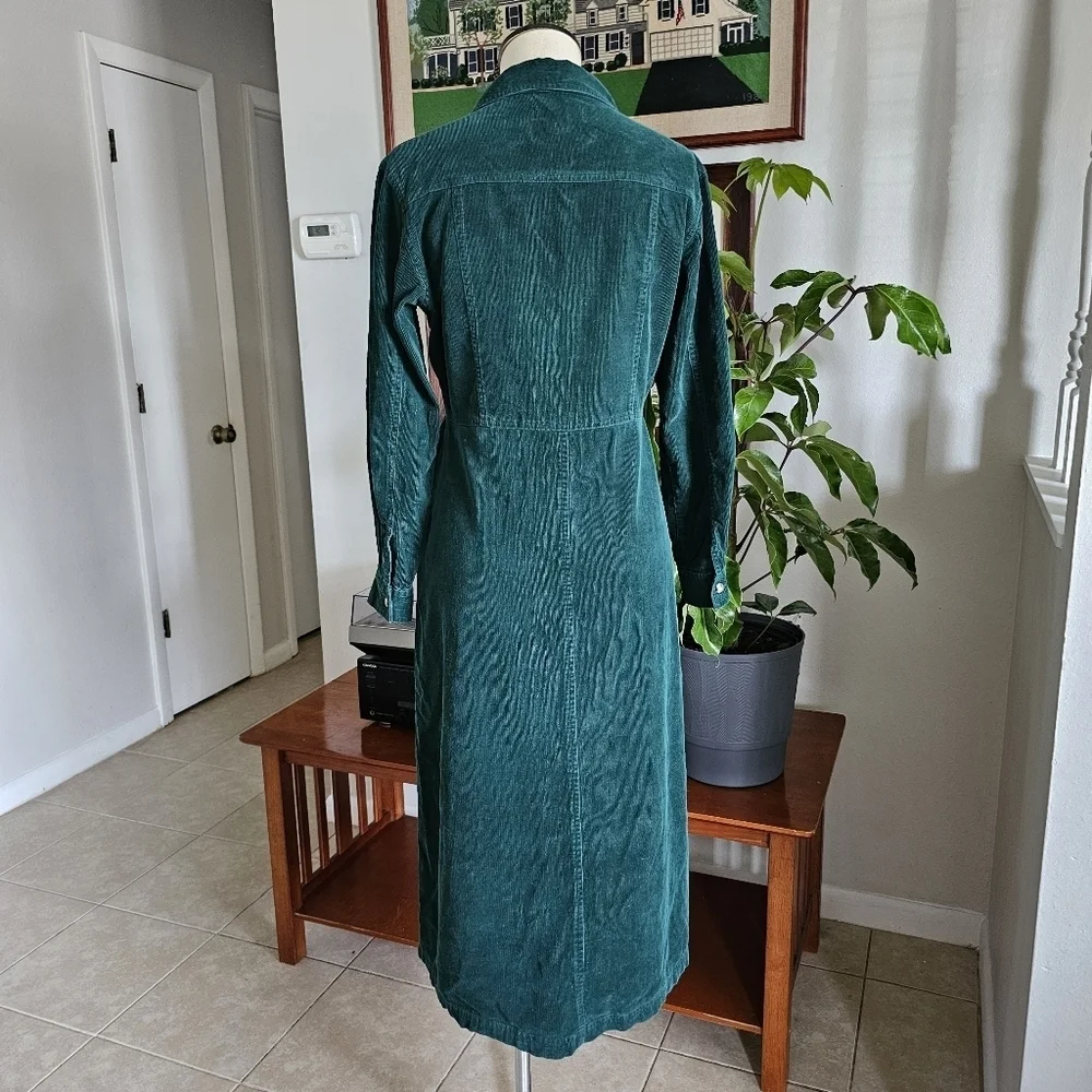 Vintage FADS green corduroy button-down granola girl teacher midi dress - Picture 3 of 8
